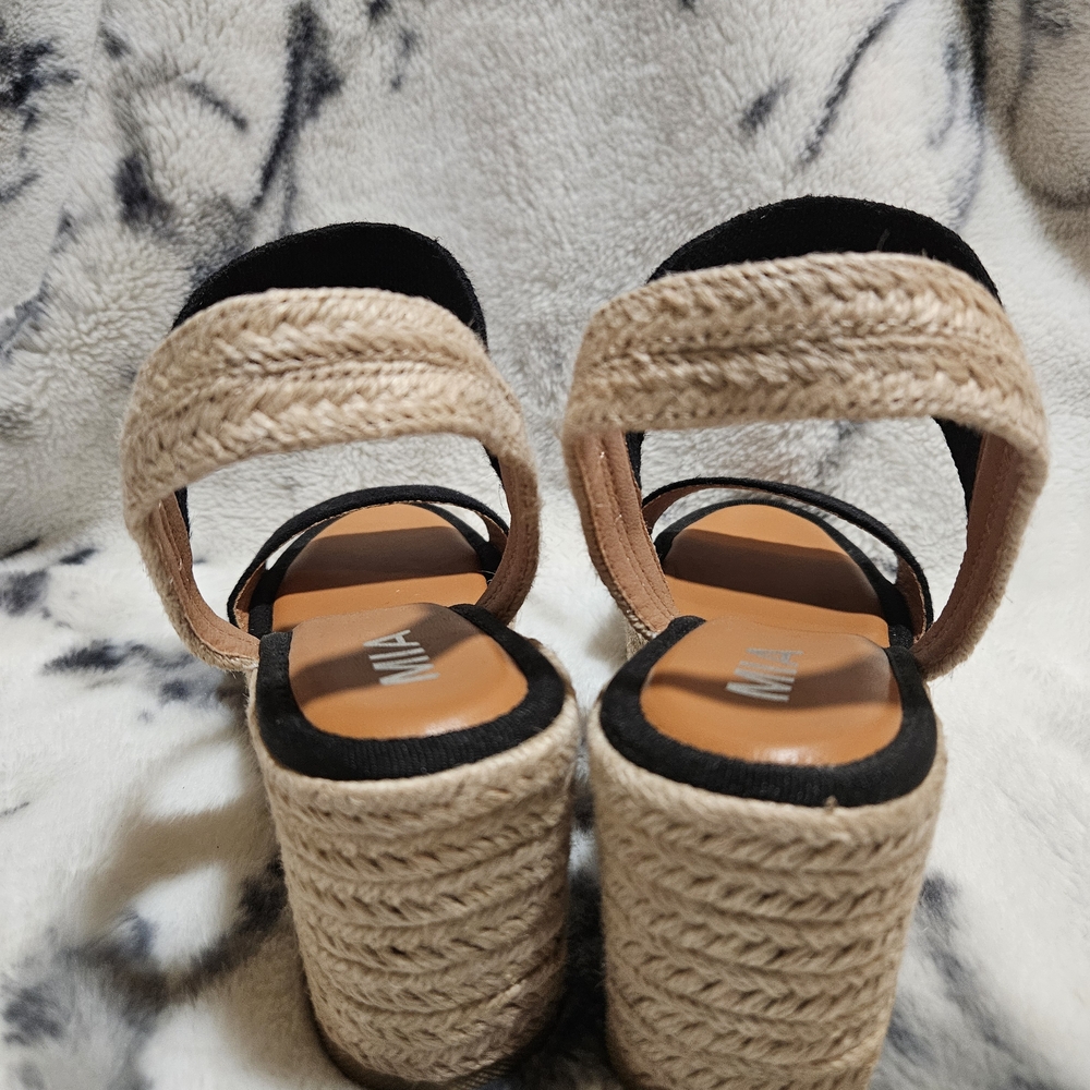 MIA Black and Tan Wedge Sandals - Picture 6 of 9